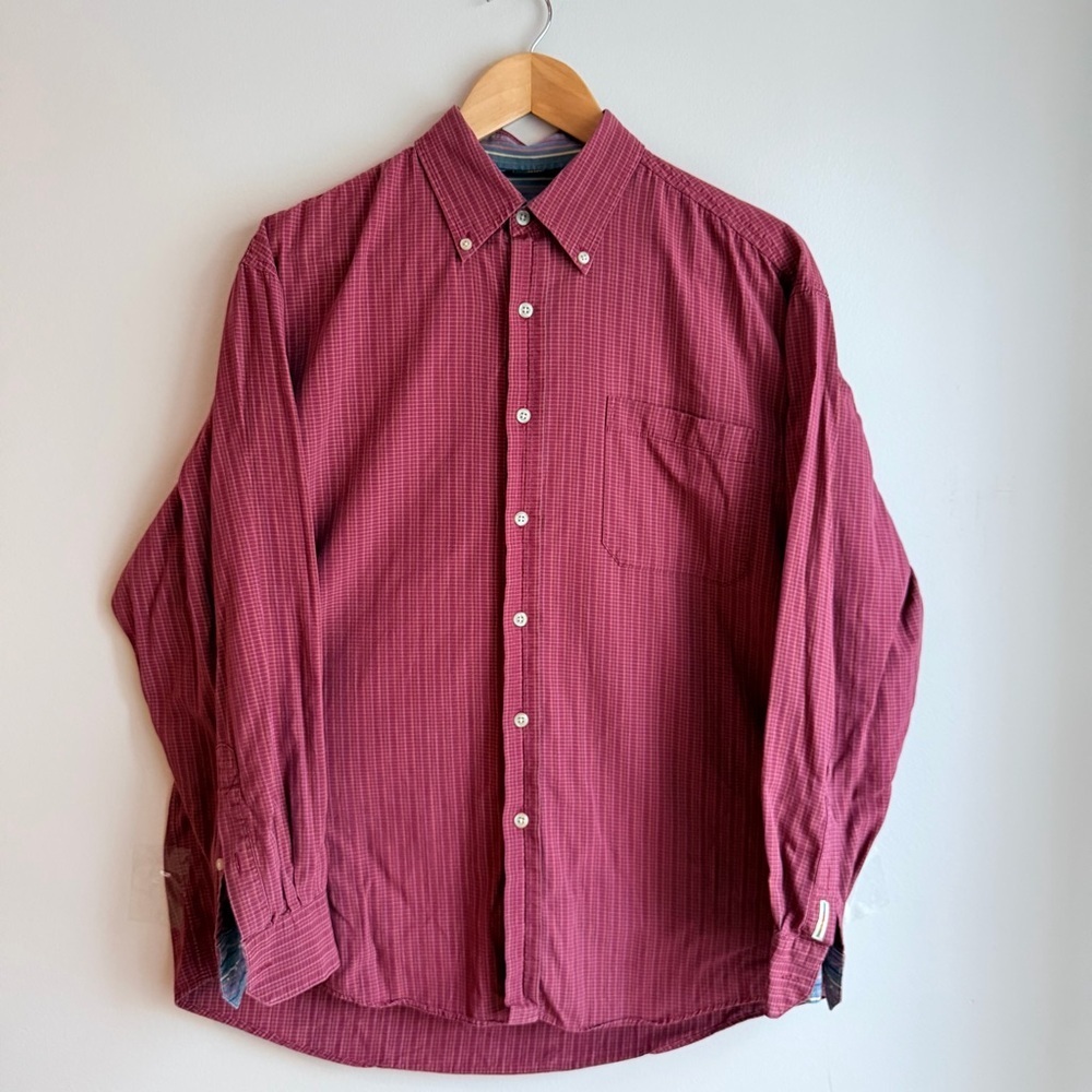 Greg Norman Mens Size M-  Red Striped Cotton Blend Polo button down Shirt